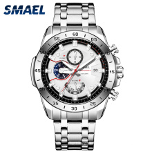 Relógios masculinos da moda SMAEL 9090 Marca de luxo comercial em aço inoxidável relógio de quartzo masculino casual à prova d&#39;água cronógrafo esportivo
